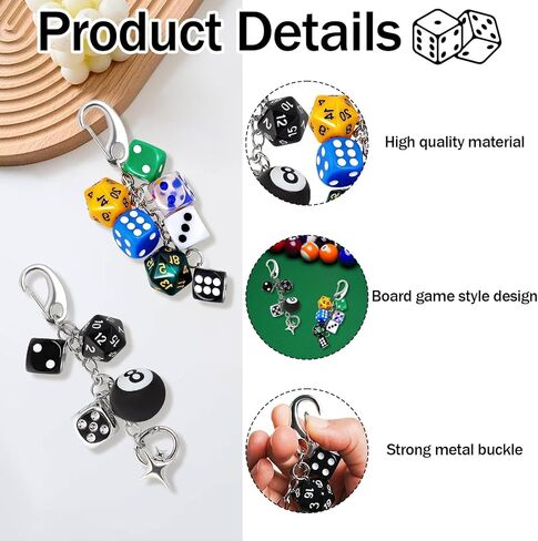 2pcs Dice & 8 Ball Keychain, Magic Dice Bag Charm, y2k Aesthetic Keychain for Women Men Car Key Handbag Purse Charm Accessories Gifts in Saudi Arabia