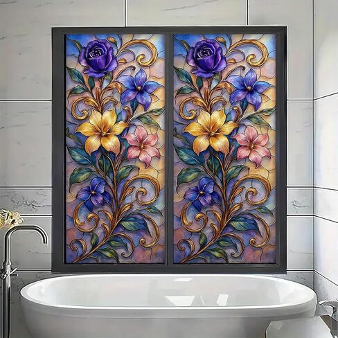 Floral Vine Window Film Stained Glass Style Privacy Panel Static Cling Decorative Cover for Bathroom Door Entryway Sunroom 17.7x39.3 inch in Saudi Arabia