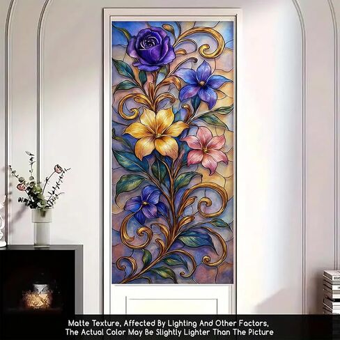 Floral Vine Window Film Stained Glass Style Privacy Panel Static Cling Decorative Cover for Bathroom Door Entryway Sunroom 17.7x39.3 inch in Saudi Arabia
