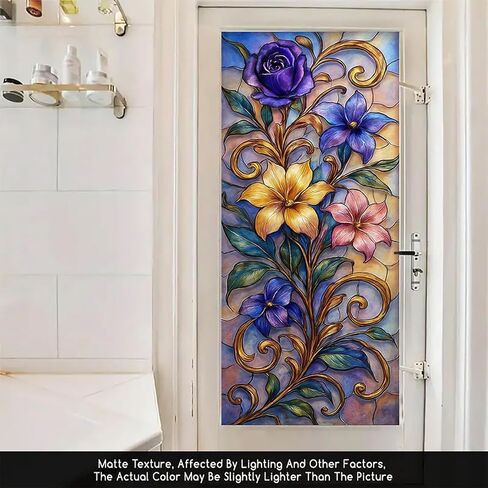 Floral Vine Window Film Stained Glass Style Privacy Panel Static Cling Decorative Cover for Bathroom Door Entryway Sunroom 17.7x39.3 inch in Saudi Arabia