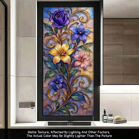 Floral Vine Window Film Stained Glass Style Privacy Panel Static Cling Decorative Cover for Bathroom Door Entryway Sunroom 17.7x39.3 inch in Saudi Arabia