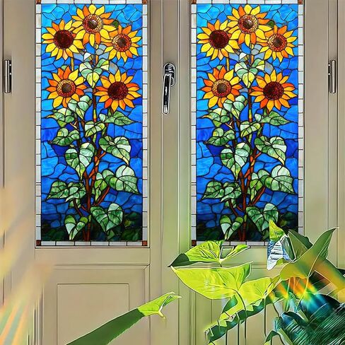 Floral Vine Window Film Stained Glass Style Privacy Panel Static Cling Decorative Cover for Bathroom Door Entryway Sunroom 17.7x39.3 inch in Saudi Arabia