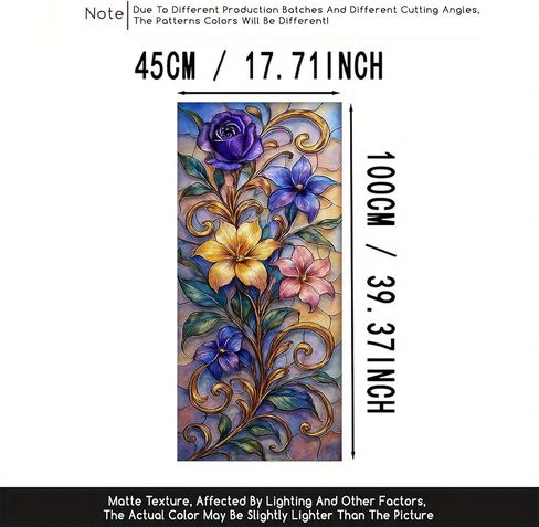 Floral Vine Window Film Stained Glass Style Privacy Panel Static Cling Decorative Cover for Bathroom Door Entryway Sunroom 17.7x39.3 inch in Saudi Arabia