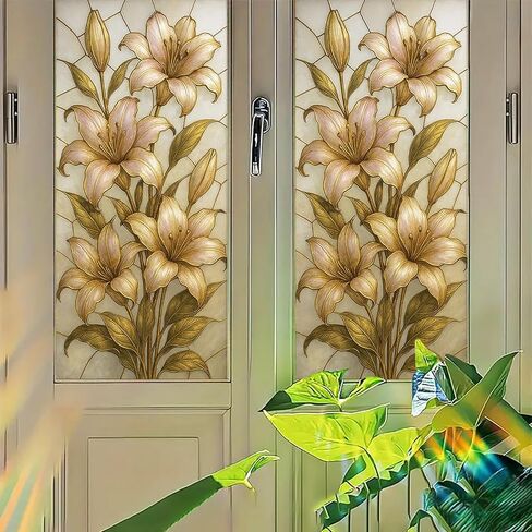 Floral Vine Window Film Stained Glass Style Privacy Panel Static Cling Decorative Cover for Bathroom Door Entryway Sunroom 17.7x39.3 inch in Saudi Arabia