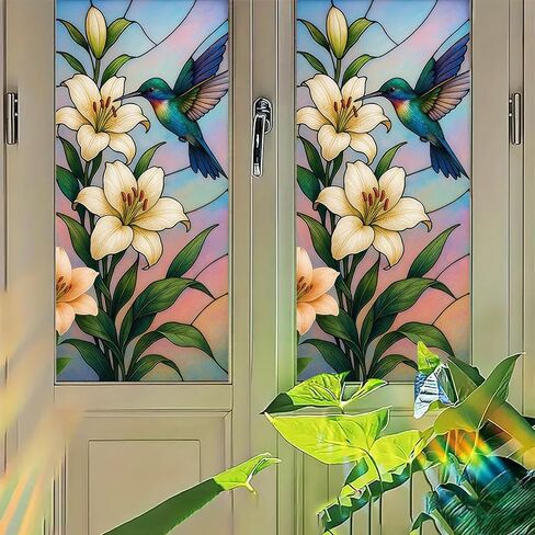 Floral Vine Window Film Stained Glass Style Privacy Panel Static Cling Decorative Cover for Bathroom Door Entryway Sunroom 17.7x39.3 inch in Saudi Arabia