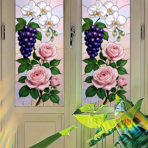 Floral Vine Window Film Stained Glass Style Privacy Panel Static Cling Decorative Cover for Bathroom Door Entryway Sunroom 17.7x39.3 inch in Saudi Arabia