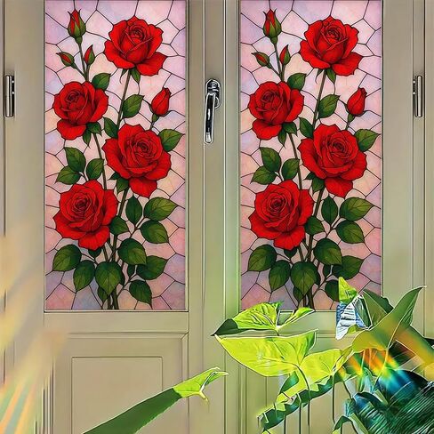 Floral Vine Window Film Stained Glass Style Privacy Panel Static Cling Decorative Cover for Bathroom Door Entryway Sunroom 17.7x39.3 inch in Saudi Arabia