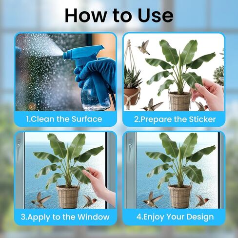 ANATTASOUL Static Window Clings Realistic Potted Plants 1 Sheet Reusable Window Decals for Glass, 47.24" x 11.8" Removable Double Sided Window Sticker for Room Office Home Decoration in Saudi Arabia