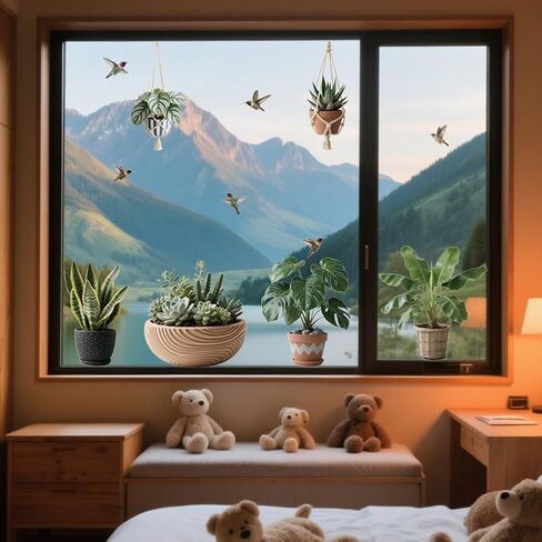 ANATTASOUL Static Window Clings Realistic Potted Plants 1 Sheet Reusable Window Decals for Glass, 47.24" x 11.8" Removable Double Sided Window Sticker for Room Office Home Decoration in Saudi Arabia
