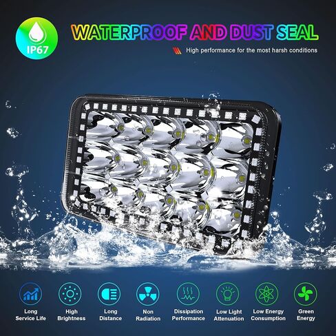ROLINGER 4 قطع للطرق الوعرة التوصيل والتشغيل مختومة شعاع LED ضوء H4651 H4652 H4656 H6545 4X6 أضواء LED مع وظيفة هالة RGB مستطيلة على الطرق الوعرة لـ Peterbilt Kenworth Freightliner in Kuwait