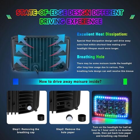 ROLINGER 4 قطع للطرق الوعرة التوصيل والتشغيل مختومة شعاع LED ضوء H4651 H4652 H4656 H6545 4X6 أضواء LED مع وظيفة هالة RGB مستطيلة على الطرق الوعرة لـ Peterbilt Kenworth Freightliner in Kuwait