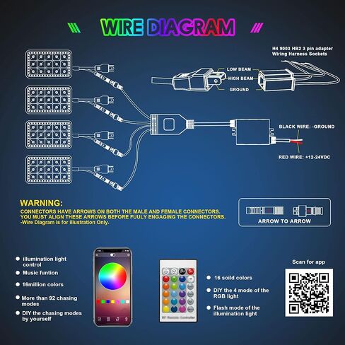 ROLINGER 4 قطع للطرق الوعرة التوصيل والتشغيل مختومة شعاع LED ضوء H4651 H4652 H4656 H6545 4X6 أضواء LED مع وظيفة هالة RGB مستطيلة على الطرق الوعرة لـ Peterbilt Kenworth Freightliner in Kuwait