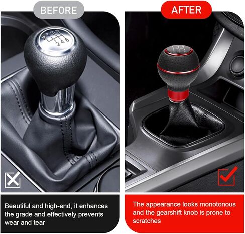 Car Leather Gear Shift Knob, 5/6 Speed Manual Vehicle Gearbox Shifter Lever with 5 Shift Sticker, Ball Shape Shifting Stick Replace Part with 8/10/12mm Mounting Bracket for Cars (Red) in Saudi Arabia