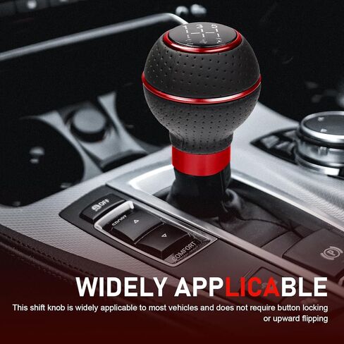 Car Leather Gear Shift Knob, 5/6 Speed Manual Vehicle Gearbox Shifter Lever with 5 Shift Sticker, Ball Shape Shifting Stick Replace Part with 8/10/12mm Mounting Bracket for Cars (Red) in Saudi Arabia
