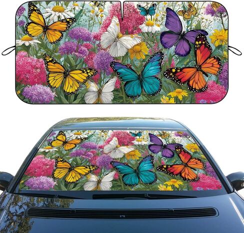 Butterfly Car Windshield Sunshades Flower Garden Colorful Floral Monarch Front Window Sun Shade Rays Sun Shade Visor Protector for Car Sedan Truck SUV Accessories 59" L x 31.5" W in Saudi Arabia