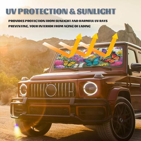 Butterfly Car Windshield Sunshades Flower Garden Colorful Floral Monarch Front Window Sun Shade Rays Sun Shade Visor Protector for Car Sedan Truck SUV Accessories 59" L x 31.5" W in Saudi Arabia