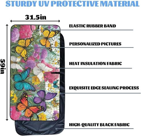 Butterfly Car Windshield Sunshades Flower Garden Colorful Floral Monarch Front Window Sun Shade Rays Sun Shade Visor Protector for Car Sedan Truck SUV Accessories 59" L x 31.5" W in Saudi Arabia
