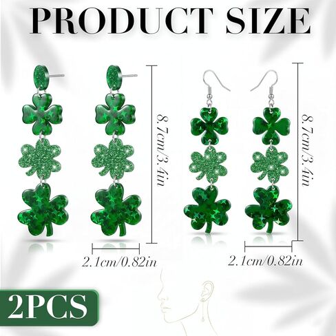 إكسسوارات يوم القديس باتريك للنساء أقراط ومسامير شامروك البرسيم مجموعة من 2 أقراط يوم القديس باتريك الأيرلندية المحظوظة على شكل قلب أخضر على شكل قلب وأربع أوراق زينة هدية مجوهرات الحظ السعيد in Kuwait