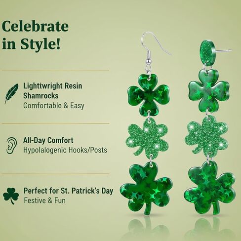 إكسسوارات يوم القديس باتريك للنساء أقراط ومسامير شامروك البرسيم مجموعة من 2 أقراط يوم القديس باتريك الأيرلندية المحظوظة على شكل قلب أخضر على شكل قلب وأربع أوراق زينة هدية مجوهرات الحظ السعيد in Kuwait