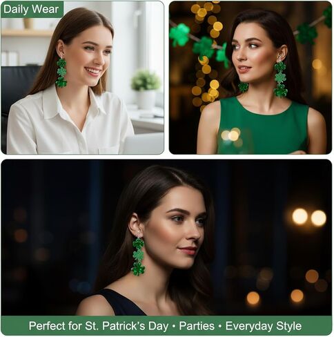 إكسسوارات يوم القديس باتريك للنساء أقراط ومسامير شامروك البرسيم مجموعة من 2 أقراط يوم القديس باتريك الأيرلندية المحظوظة على شكل قلب أخضر على شكل قلب وأربع أوراق زينة هدية مجوهرات الحظ السعيد in Kuwait