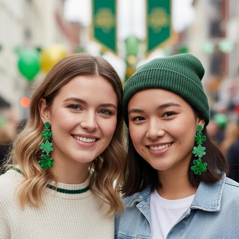 إكسسوارات يوم القديس باتريك للنساء أقراط ومسامير شامروك البرسيم مجموعة من 2 أقراط يوم القديس باتريك الأيرلندية المحظوظة على شكل قلب أخضر على شكل قلب وأربع أوراق زينة هدية مجوهرات الحظ السعيد in Kuwait