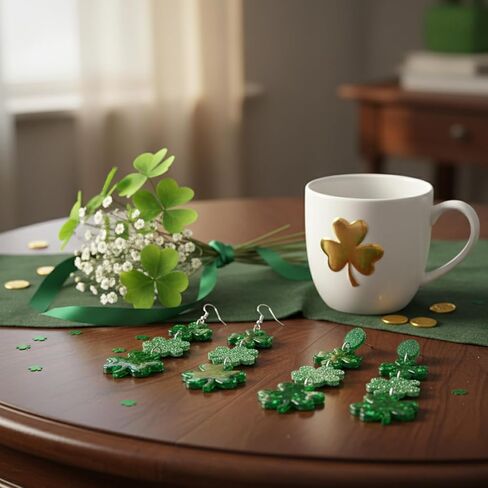 إكسسوارات يوم القديس باتريك للنساء أقراط ومسامير شامروك البرسيم مجموعة من 2 أقراط يوم القديس باتريك الأيرلندية المحظوظة على شكل قلب أخضر على شكل قلب وأربع أوراق زينة هدية مجوهرات الحظ السعيد in Kuwait