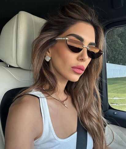 نظارات شمسية ADE WU كلاسيكية بدون إطار عين القطة الفاخرة من المعدن الذهبي بدون إطار Cateye Sunies in Kuwait