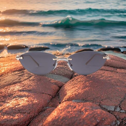 نظارات شمسية ADE WU كلاسيكية بدون إطار عين القطة الفاخرة من المعدن الذهبي بدون إطار Cateye Sunies in Kuwait