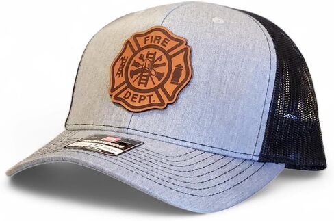 Fire Department Hat, Firefighter Trucker Hat for Men & Women, Real Leather Patch Hat, Adjustable Mesh Snapback Baseball Cap Multi in Saudi Arabia