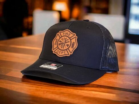 Fire Department Hat, Firefighter Trucker Hat for Men & Women, Real Leather Patch Hat, Adjustable Mesh Snapback Baseball Cap Multi in Saudi Arabia
