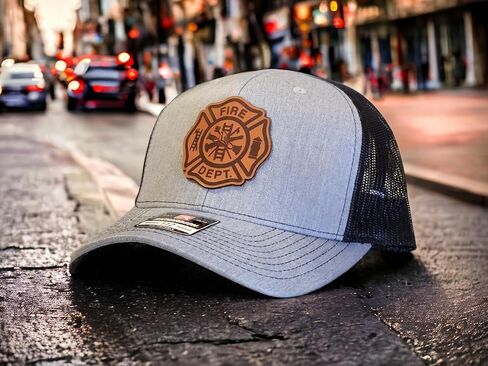 Fire Department Hat, Firefighter Trucker Hat for Men & Women, Real Leather Patch Hat, Adjustable Mesh Snapback Baseball Cap Multi in Saudi Arabia