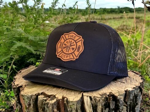 Fire Department Hat, Firefighter Trucker Hat for Men & Women, Real Leather Patch Hat, Adjustable Mesh Snapback Baseball Cap Multi in Saudi Arabia