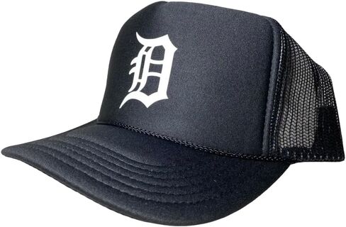 Detroit Old English D Motor City Black Trucker Hat Mesh Back Adult Size High Crown in Saudi Arabia