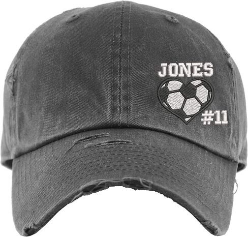 Soccer Heart Hat w/Custom Name and/or Number | Distressed Baseball Cap or Ponytail Hat | Personalized Soccer Gift in Kuwait