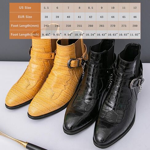 Men's Pattern Leather Chunky Heel Dress Chelsea Boots with Metal Belt Buckle Fashion Cap Toe Block High Heel High Top Slip On Formal Oxford Shoes Business Casual Chukka Booties in Saudi Arabia