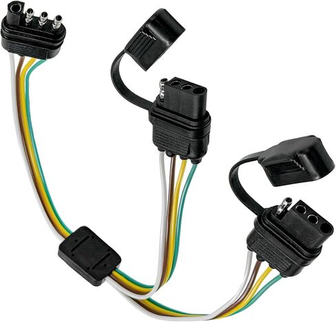 4 Way Y-Splitter Plug, 4 Pin Plug & Play Extension Harness Wiring Adapter with Dust Cover, Waterproof Male to Dual Female Connector for LED Tailgate Lights Bar Trailer Lights in Kuwait
