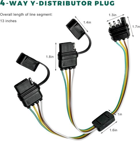 4 Way Y-Splitter Plug, 4 Pin Plug & Play Extension Harness Wiring Adapter with Dust Cover, Waterproof Male to Dual Female Connector for LED Tailgate Lights Bar Trailer Lights in Kuwait