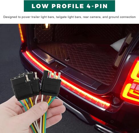 4 Way Y-Splitter Plug, 4 Pin Plug & Play Extension Harness Wiring Adapter with Dust Cover, Waterproof Male to Dual Female Connector for LED Tailgate Lights Bar Trailer Lights in Kuwait