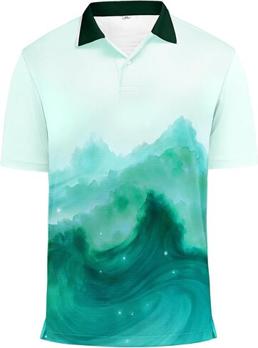KUYIGO Men's Golf Shirts Short Sleeve UPF 40+ Dry Fit Moisture Wicking Performance Casual Collared Novelty Print Polo Shirt in Kuwait