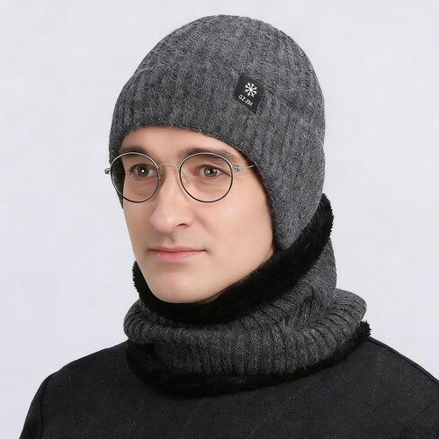 Fleece-Lined Knit Beanie with Snowflake Label,Knit hat- Winter Headwear for Cold Weather in Saudi Arabia