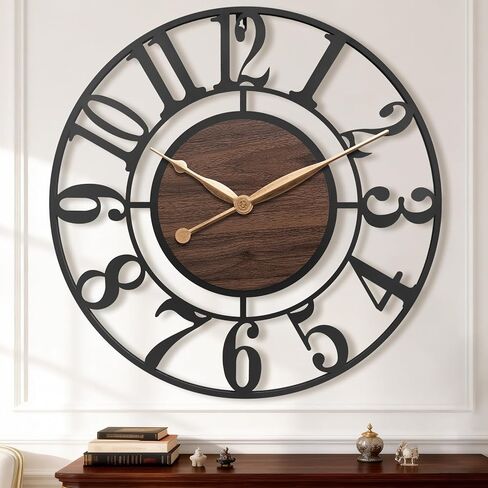 16 Inch Large Wall Clock, Modern Decorative Black Metal Silent Battery Operated Big Roman Numeral Wall Clock for Living Room, Bedroom, Kitchen, Office, Farmhouse, Housewarming Gift in Saudi Arabia