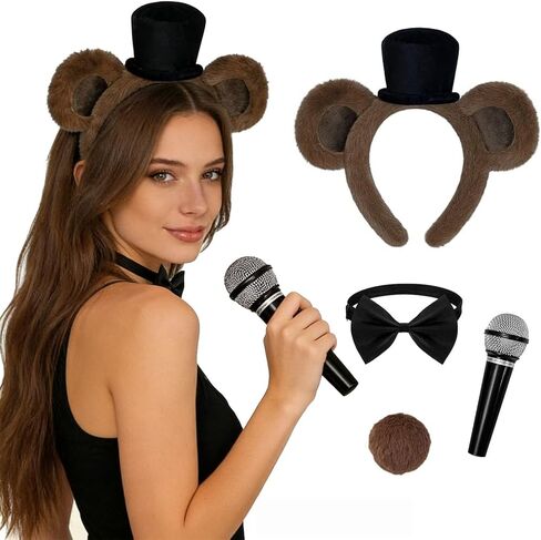 Bear Costume Accessories For Women Brown Bear Ears Headband with Black Bow For Adults Women in Saudi Arabia
