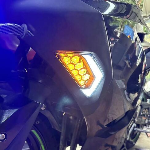 مؤشر الانعطاف الأمامي LED من E-Mark ضوء النهار الوامض لـ KAWASAKI Ninja ZX-6R ZX6R 2013-2024، ZX-25R ZX25R / ZX-4R ZX-4RR ZX4R ZX4RR 2022-2024 23040-0137، 23040-0138 (واضح) in Saudi Arabia