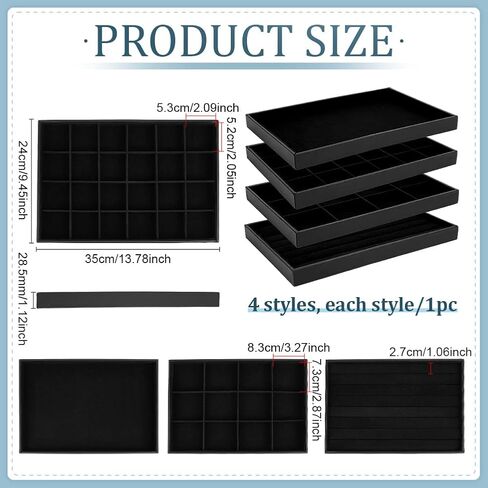PH PandaHall Black Jewelry Tray 4 Pack Jewelry Organizer Tray Rectangle Display Trays Stackable Storage Case for Earrings Rings Necklaces Dresser Drawer Vendor Display Christmas Decor, 13.7x9.4inch in Saudi Arabia