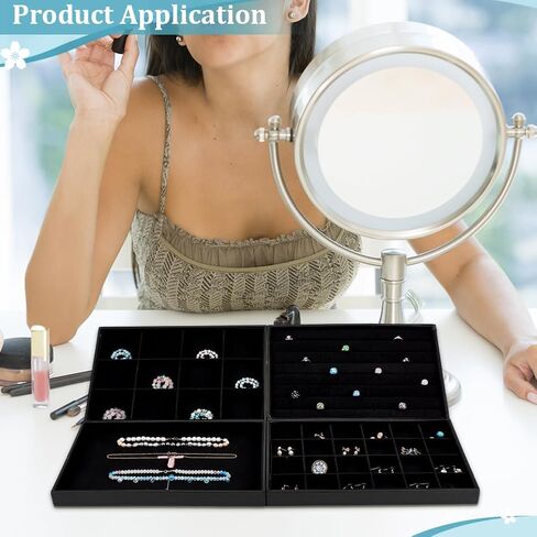 PH PandaHall Black Jewelry Tray 4 Pack Jewelry Organizer Tray Rectangle Display Trays Stackable Storage Case for Earrings Rings Necklaces Dresser Drawer Vendor Display Christmas Decor, 13.7x9.4inch in Saudi Arabia