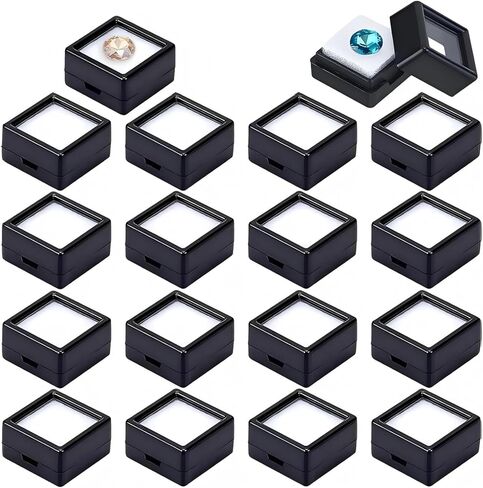 18 Pack Black Gemstone Display Box, Square Acrylic Jewelry Box with Clear Lid for Loose Diamonds, Crystals, Stones, Rings & Pendants - 1.16" x 1.16" x 0.65" Transparent Showcase Containers in Saudi Arabia
