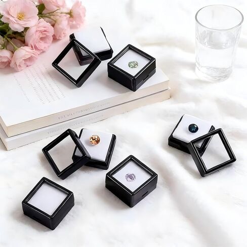 18 Pack Black Gemstone Display Box, Square Acrylic Jewelry Box with Clear Lid for Loose Diamonds, Crystals, Stones, Rings & Pendants - 1.16" x 1.16" x 0.65" Transparent Showcase Containers in Saudi Arabia