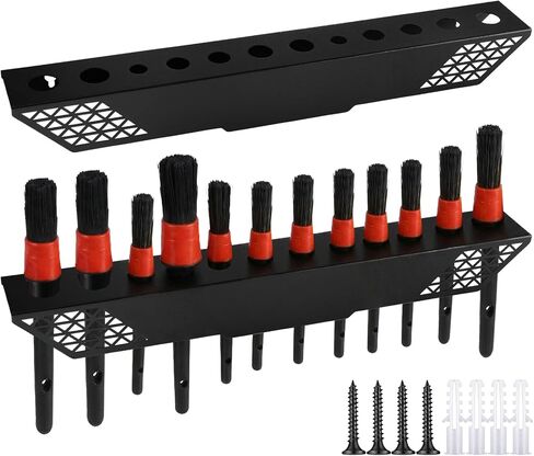 2 Pcs 12 Slot Detailing Brush Holder Car Detail Brush Rack Pan Wall-mount Brushes Organizer Products with Hardware Coated Iron Rack for Garage Workshop Auto Detailing Shop Care Storage in Saudi Arabia