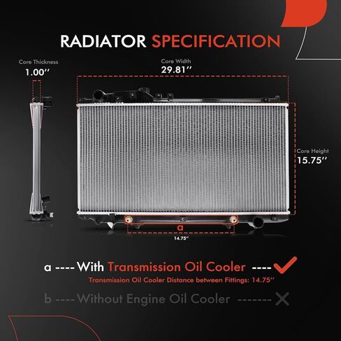 A-Premium Engine Coolant Radiator Assembly with Transmission Oil Cooler Compatible with Lexus SC430 2002 2003 2004 2005 2006 2007 2008 2009 2010, Automatic Transmission, Replace# 1640050280, 8012575 in Saudi Arabia