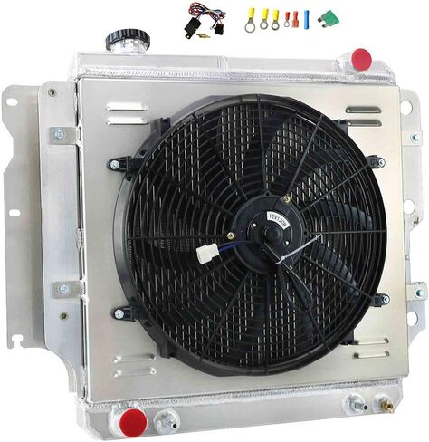 مشعاع ألومنيوم 4 صف لـ 1987-2006 Jeep TJ Wrangler 2.4L 2.5L 4.0L 4.2L L6 L4 GAS، مشعات مع مجموعة تتابع كفن المروحة الكهربائية 1989 1990 1992 1994 1995 1997 1999 in Kuwait